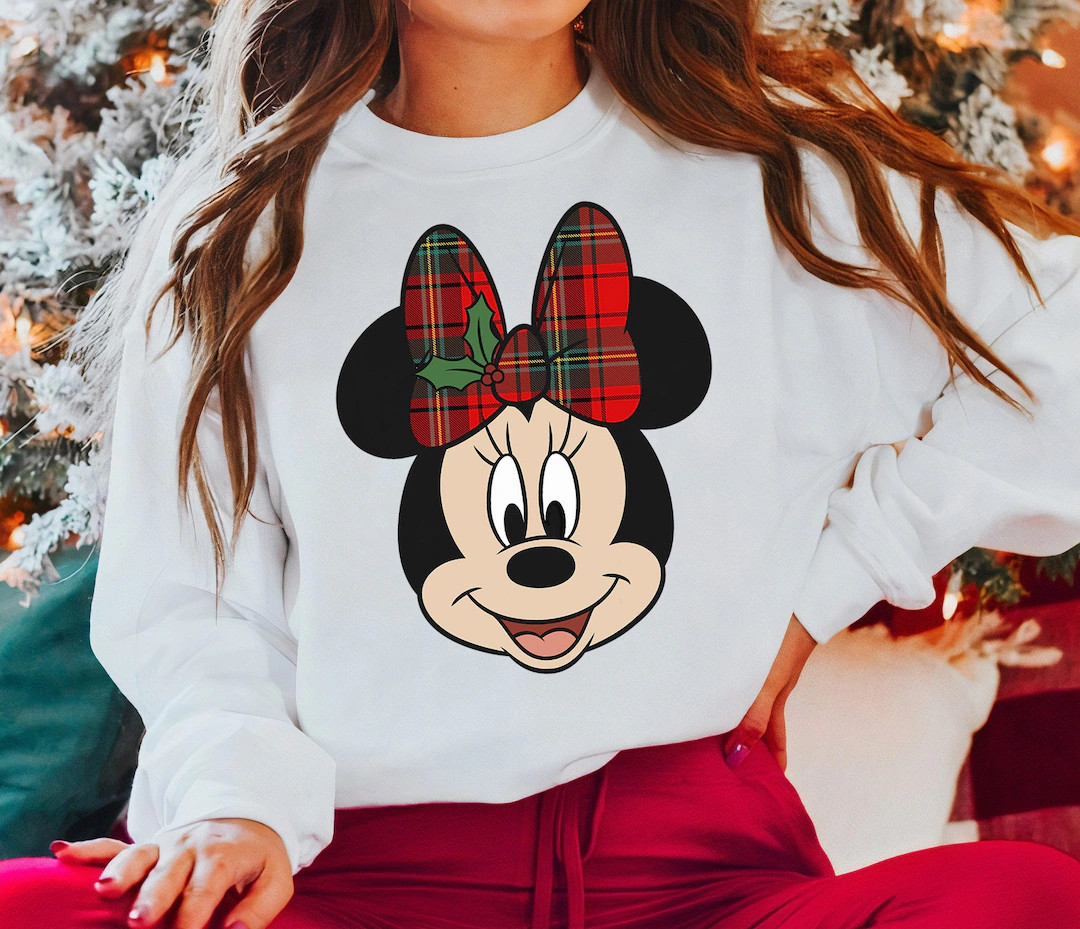 Disney Minnie Mouse Christmas Bow T-shirt Plaid Print T-shirt - Etsy | Etsy (US)