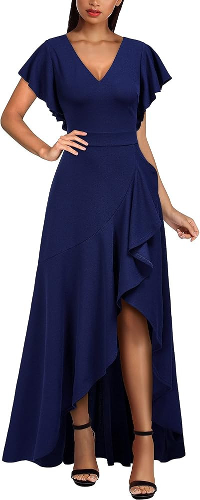 Miusol Women's Formal V Neck Ruffle Split Evening Party Long Dress | Amazon (US)