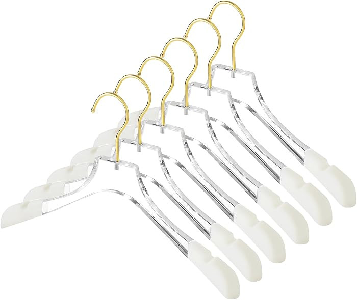 Besser Luxury Acrylic Hangers 15in,6 Pack Gold Acrylic Hangers with Wide Shoulders for Coat Suit,... | Amazon (US)
