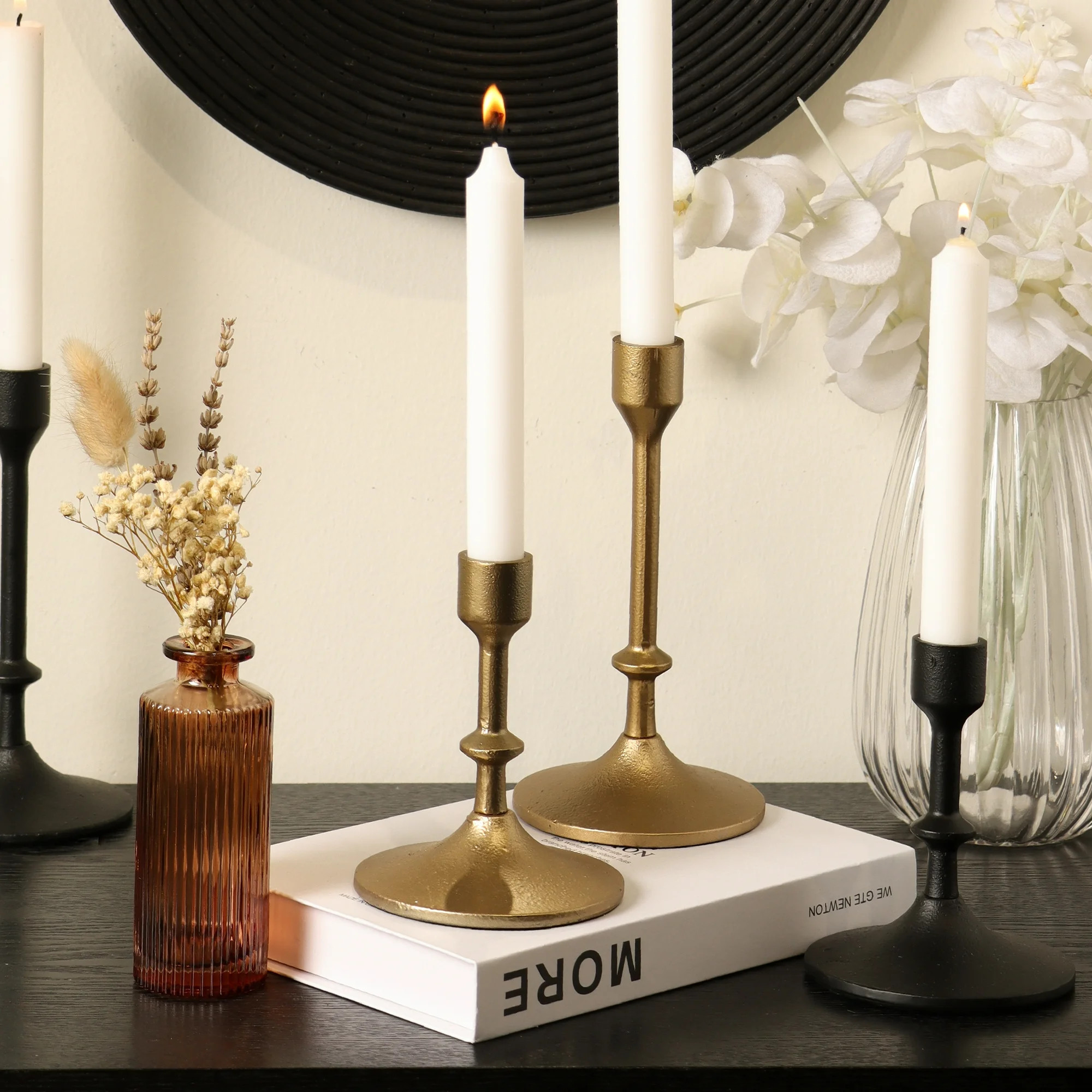 Better Homes & Garden 5.3" Decorative Gold Cast Iron Taper Candle Holder, Medium - Walmart.com | Walmart (US)