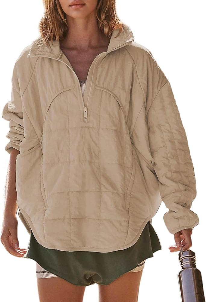 Daacee Oversized Lightweight Quilted Pullover Jacket for Women Casual Half Zip Puffer Jackets Pad... | Amazon (US)