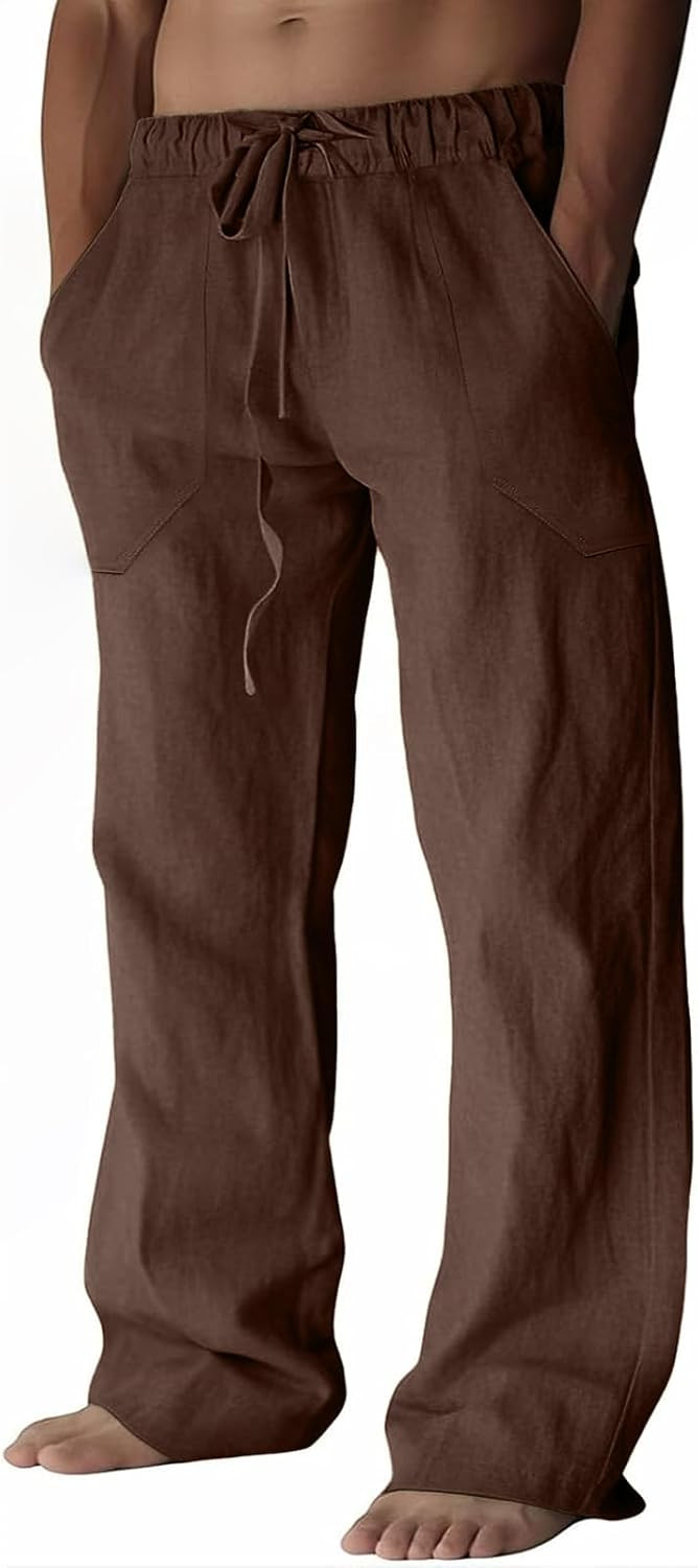 ZARLAN Breathable Men's Cotton Linen Pants Summer Beach Wide Leg | Amazon (US)