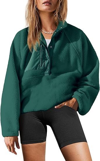 Yanekop Womens Fuzzy Fleece Pullover Sherpa Sweatshirt Long Sleeve Button Down Sweater Jacket wit... | Amazon (US)