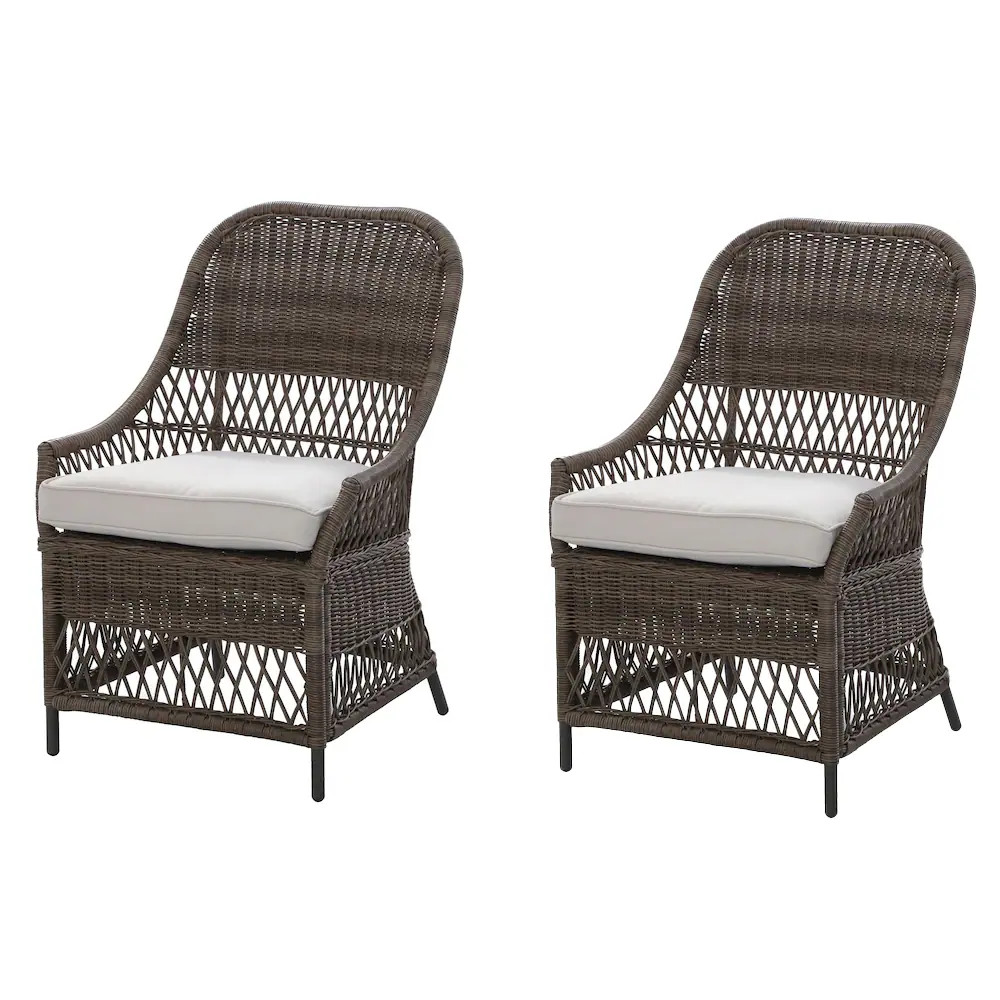 allen + roth Maitland Set of 2 Wicker Brown Steel Frame Stationary Dining Chair with Cream Cushio... | Lowe's