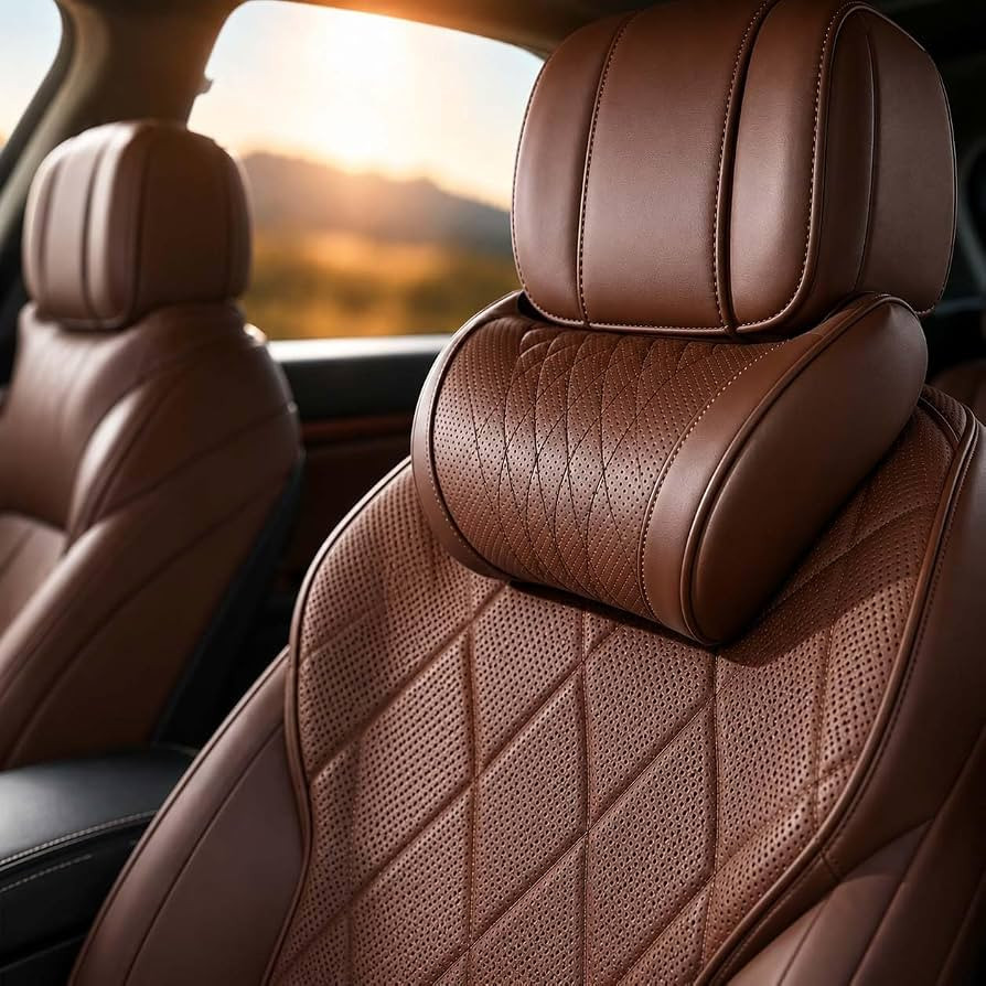 Universal Memory Foam Car Headrest Neck Pillow Adjustable Driving (Brown) | Amazon (US)