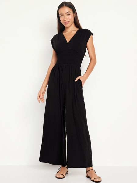 Waist-Defined Shirred Jumpsuit | Old Navy (US)