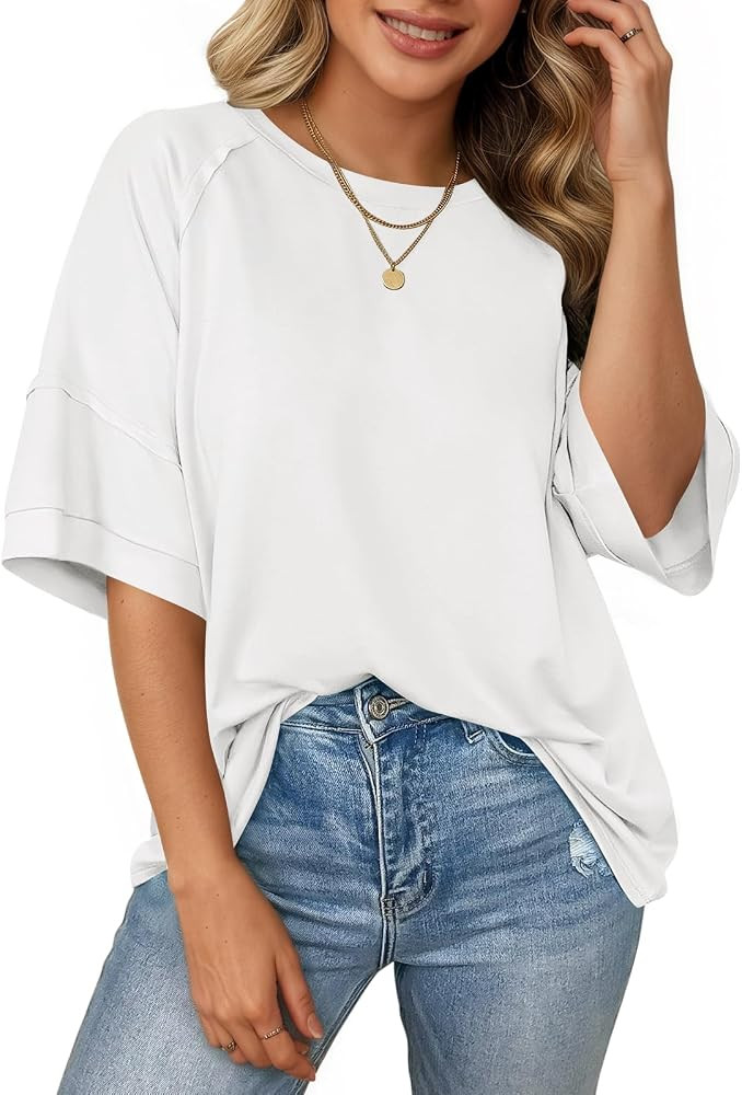 Cicy Bell Womens Oversized T-Shirts Summer Crew Neck Half Sleeve Tunic Tops Casual Loose Fit Basi... | Amazon (US)