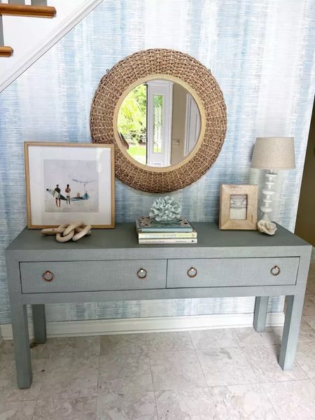 Love my Coastal blue console table and this entryway styling idea that is perfectly modern coastal chic! Can't forget my coastal blue wallpaper and I linked similar for the round mirror, coastal artwork, and other decor items on my accent table! (5/19)

#LTKhome #LTKstyletip
