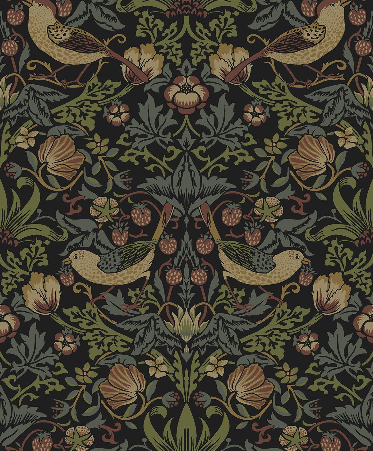 NextWall Strawberry Garden Vintage Peel and Stick Wallpaper (Black) | Amazon (US)