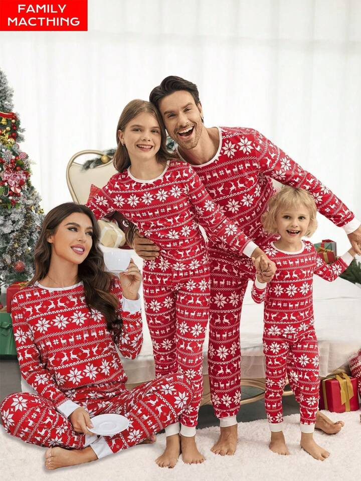 Women's Christmas Pajama Sets, Holiday Party Family Matching Sleepwear, Elk & Fair Isle Print War... | SHEIN