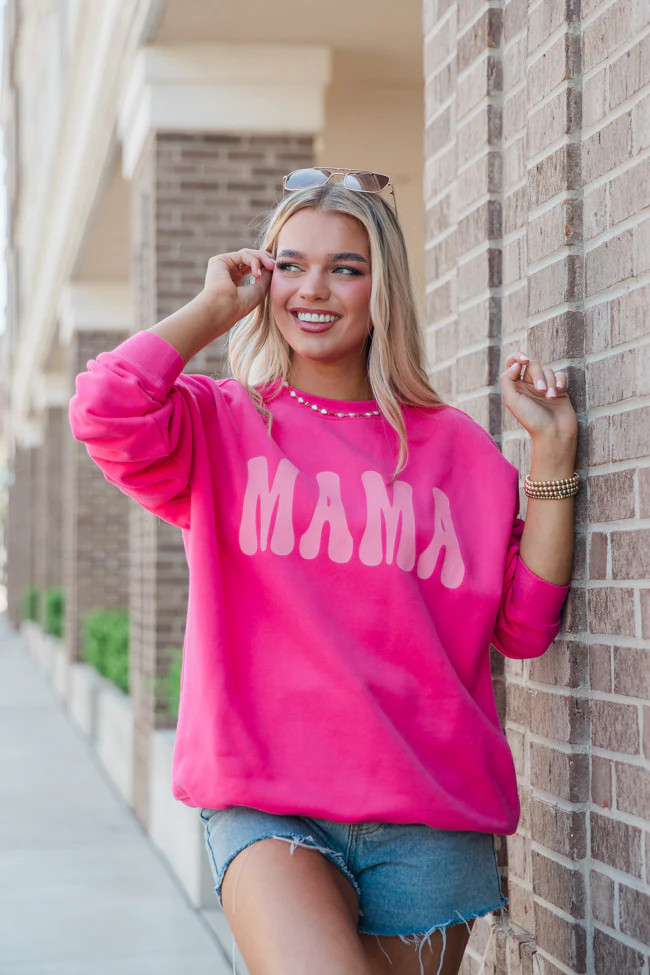 Mama Pink Hot Pink Oversized Graphic Sweatshirt | Pink Lily