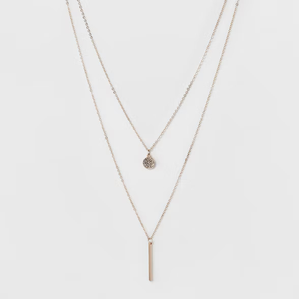 Pave Circle and Thin Bar Two Row Short Necklace - A New Day™ Rose Gold/Clear | Target
