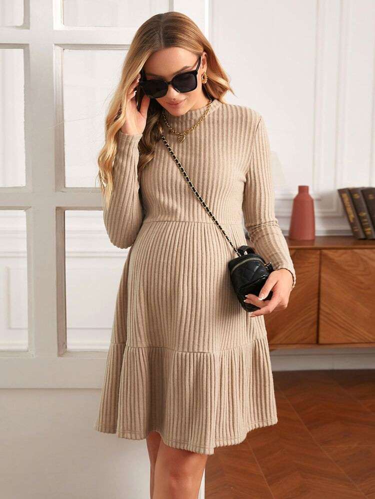 SHEIN Maternity Ruffle Hem Rib-knit Dress | SHEIN