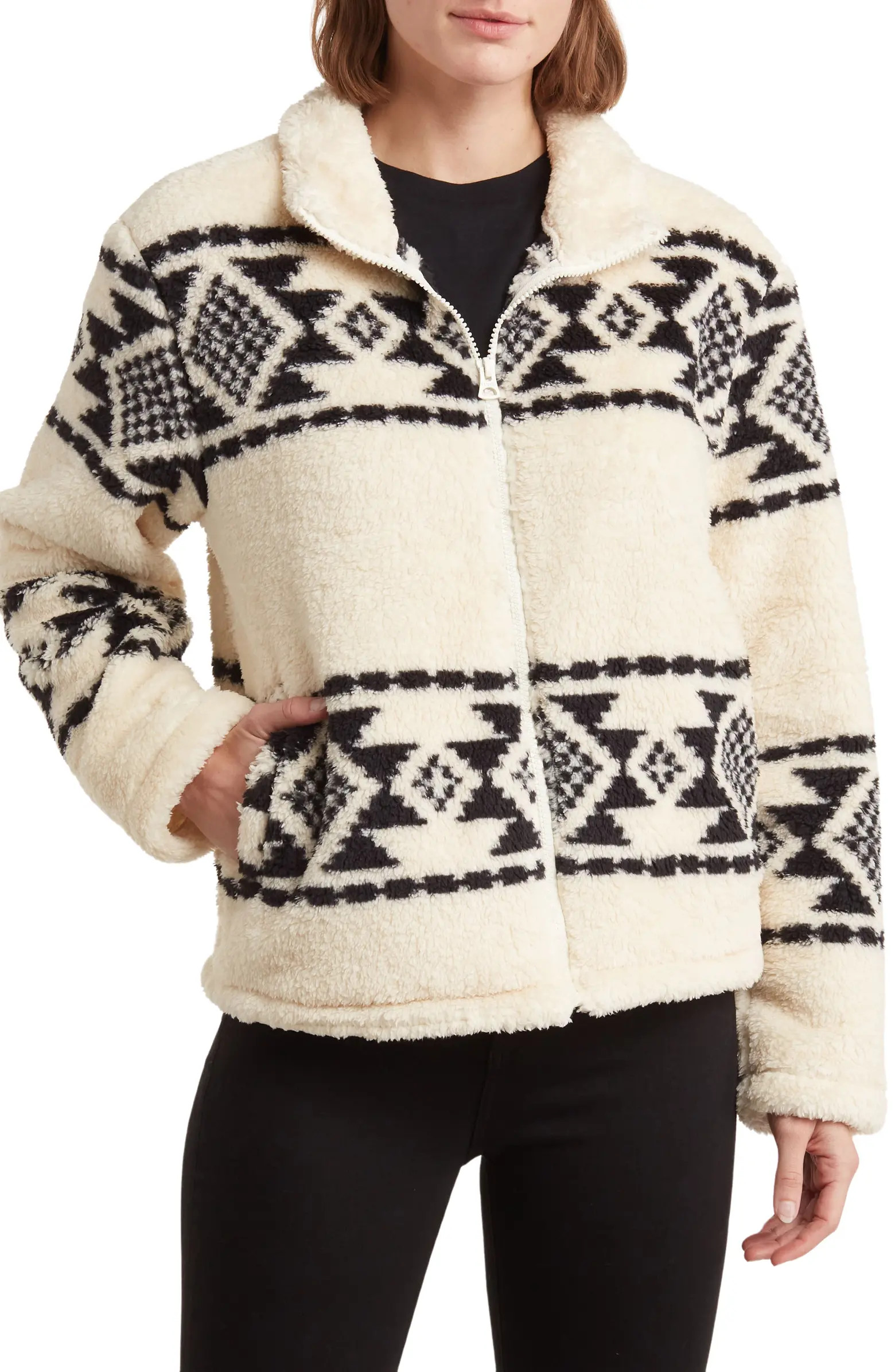 Geo Print Faux Fur Zip Jacket | Nordstrom Rack