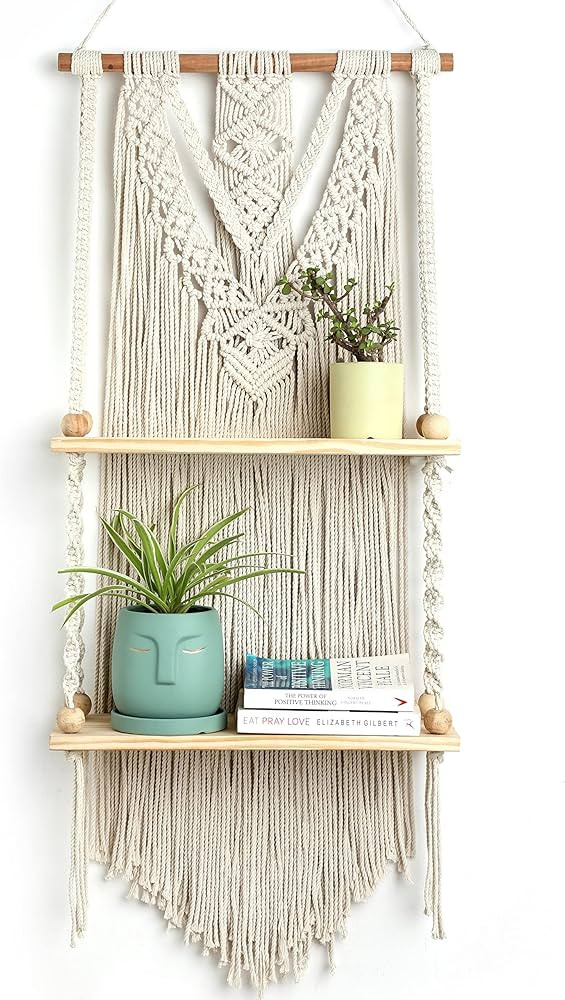 INOVA TYMES Macrame Wall Hanging Shelf 2 Tier - Boho Bedroom Decor | Macrame Wall Decor | Boho Shelf | Amazon (US)