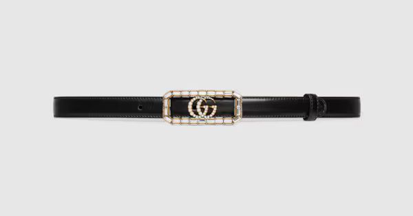 Thin belt with crystal Double G buckle | Gucci (US)