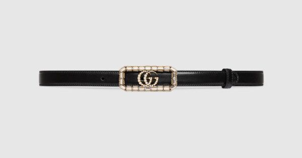Thin belt with crystal Double G buckle | Gucci (US)