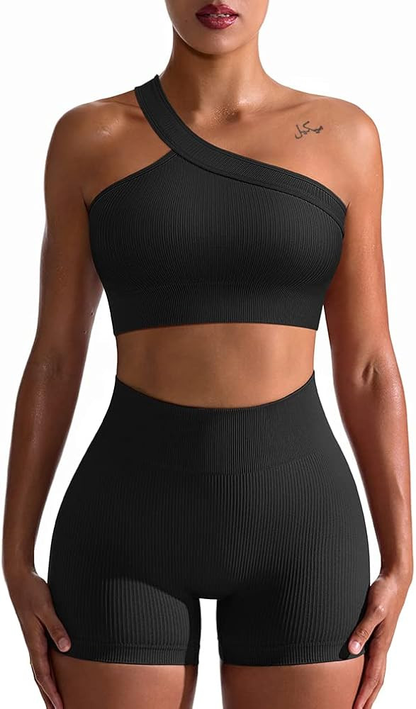 OQQ Workout Outfits for Women 2 Piece Seamless Ribbed High Waist Leggings with Sports Bra Exercis... | Amazon (US)
