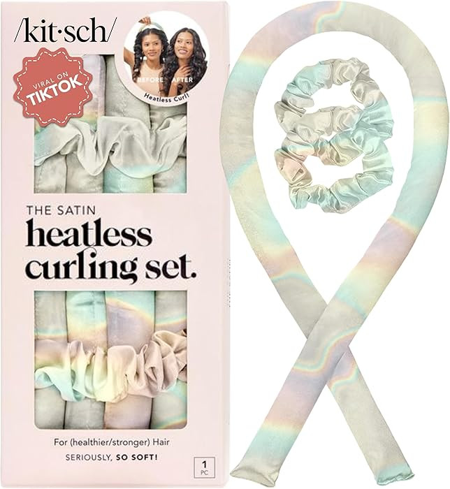 Kitsch Satin Heatless Curling Set – Heatless Curls Overnight with 34" Hair Curler & 2 Satin Scr... | Amazon (US)