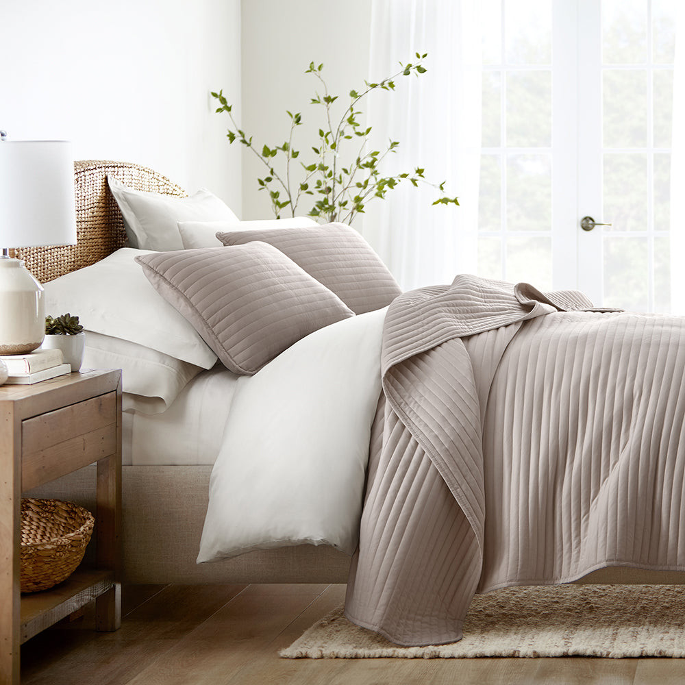 3-Piece Stripe Stitch Quilted Coverlet Set | Linens and Hutch