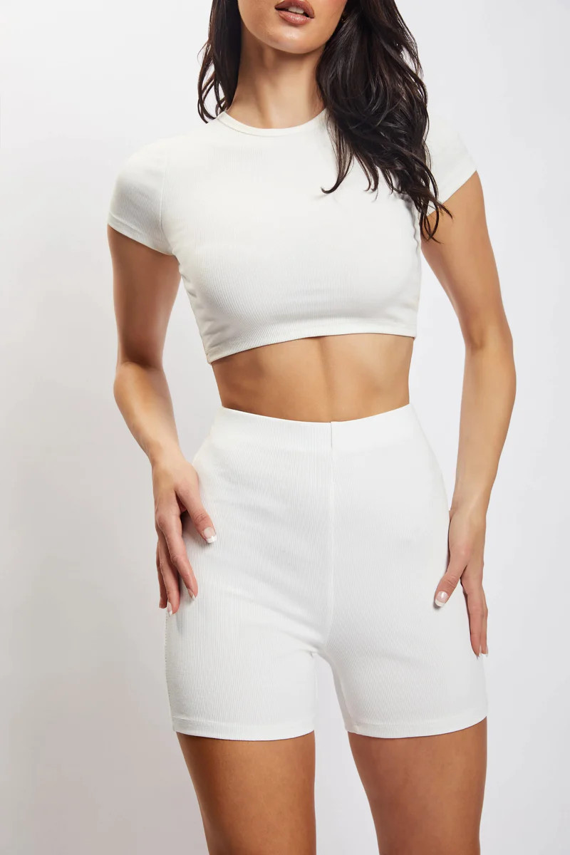 Lisa Ribbed Booty Short - White | MESHKI US