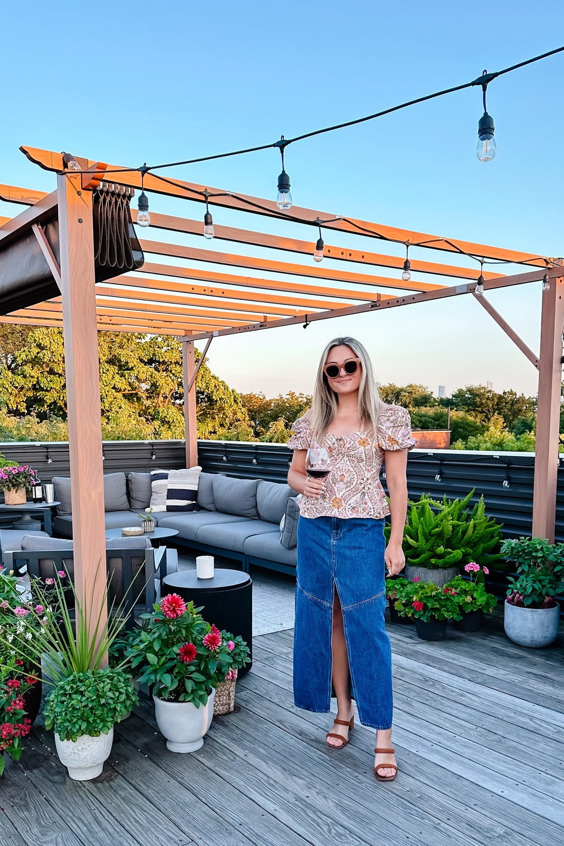 Puff sleeve top - wearing an 8. Smocked in the back, but still runs on the smaller side.

Denim maxi with a slit - under $100 - size down if you’re in between.

#LTKSeasonal