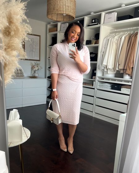 Ended up loving this soft pink set! The crystal bead detail is so pretty. I kept my true size Large in the skirt and sized up to an XL in the top. 

#LTKmidsize #LTKstyletip #LTKfindsunder50