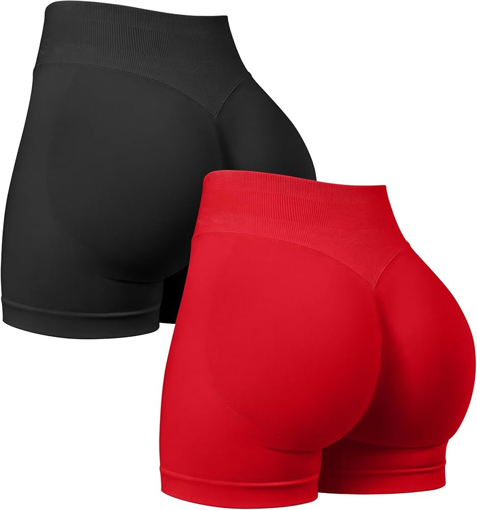 OQQ Women 2 Piece Workout Shorts Butt Lifting High Waist Yoga Athletic Gym Seamless Shorts | Amazon (US)