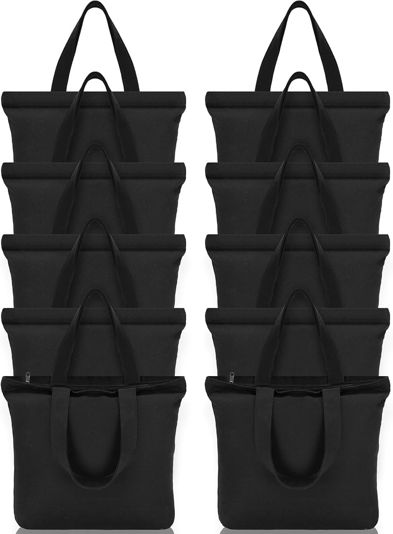 Sanwuta 10 Pcs Black Canvas Tote Bag 16.5 x 3.9 x 13 In Thick Canvas Bag with Handles Plain Zippe... | Amazon (US)
