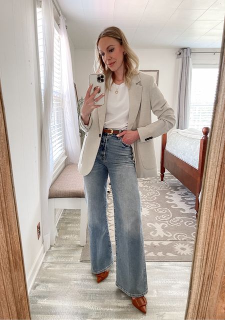 Beige blazer, wide leg jeans, spring outfit, business casual, style over 40

#LTKSeasonal #LTKover40 #LTKfindsunder100