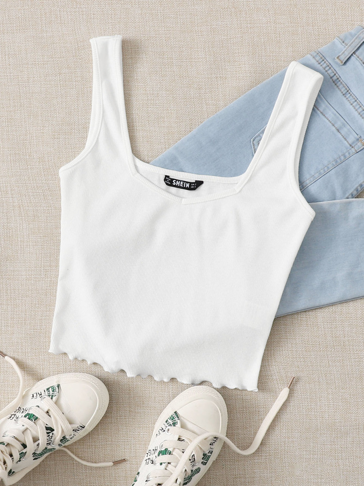 SHEIN EZwear Lettuce Edge Crop Top | SHEIN