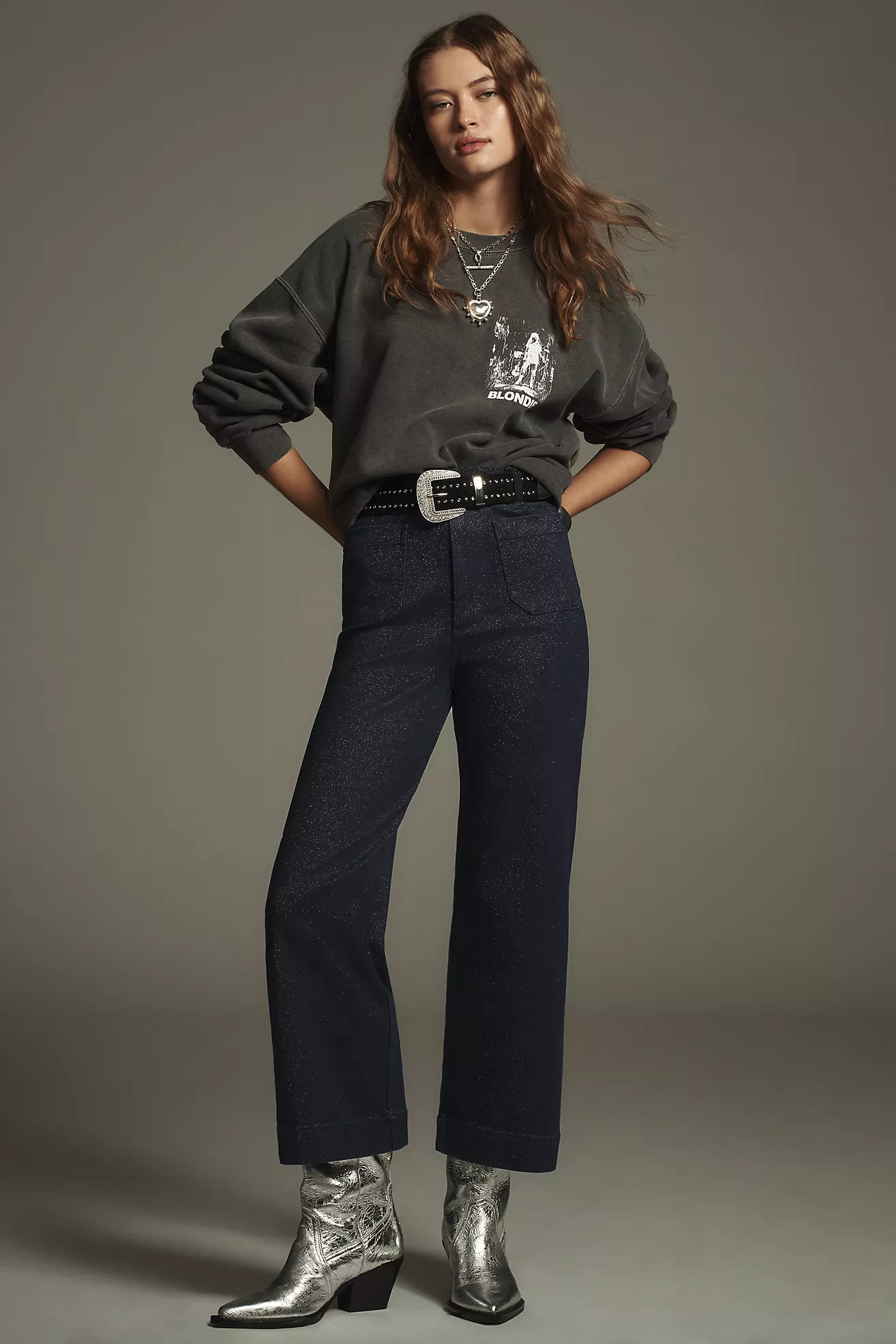 The Colette High-Rise Cropped Wide-Leg Jeans by Maeve: Sparkle Edition | Anthropologie (US)