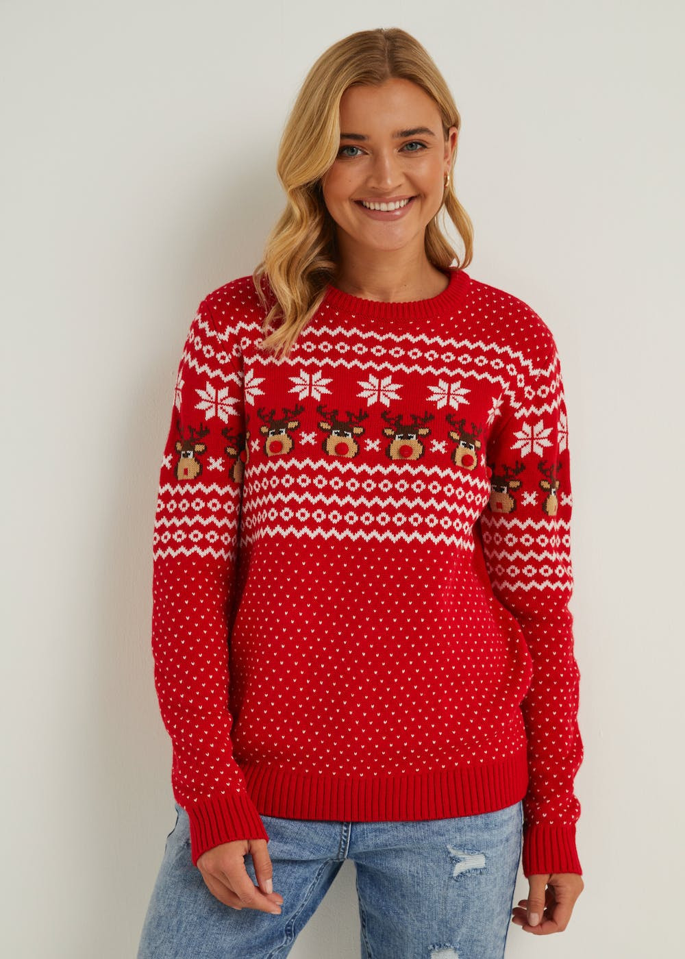 Red Reindeer Novelty Christmas Jumper – Red | Matalan (UK)