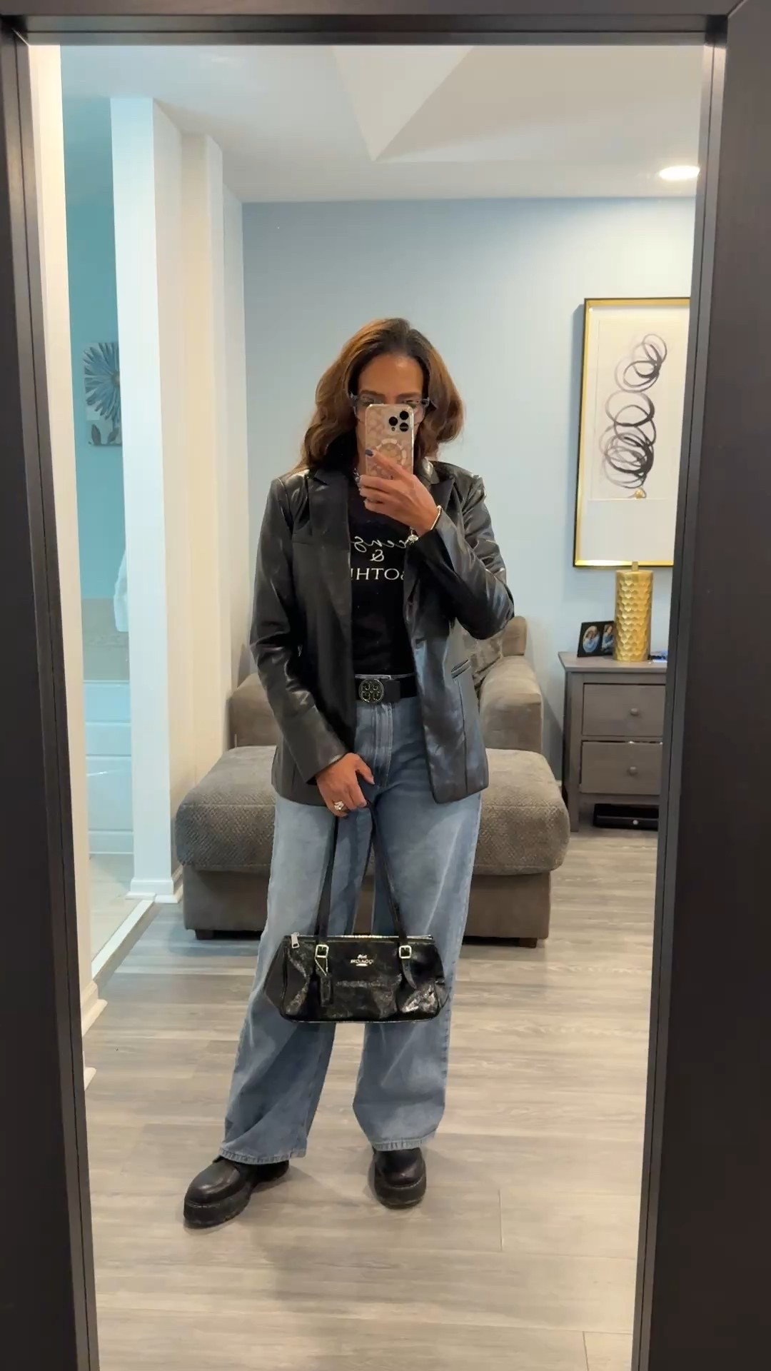Friday night look! Faux leather jacket, barrel jeans, coach purse and Tori Burch belt.  


#LTKBeauty #LTKstorytime #LTKdayinmylife