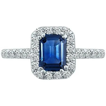 2.07 tcw Emerald Cut Sapphire & Natural Diamond Halo Ring 10k White Gold | Walmart (US)