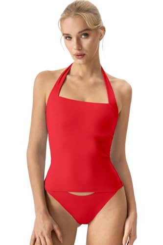 QINSEN Women's Button Closure Halter Neck Sleeveless Cami Square Neck Slim Fit Casual Basic Tank ... | Amazon (US)