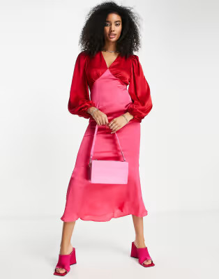 Never Fully Dressed color block maxi dress in red and pink | ASOS (Global)