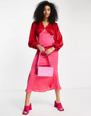 Never Fully Dressed color block maxi dress in red and pink | ASOS (Global)