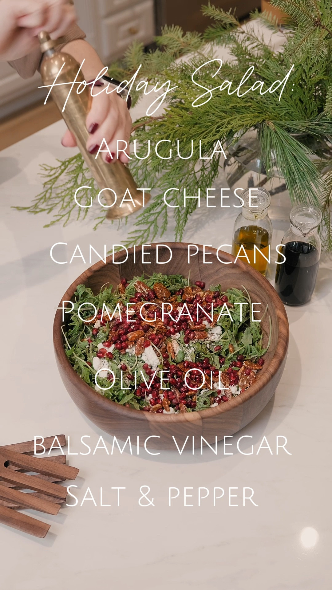 The easiest HOLIDAY salad:
Arugula 
Goat cheese crumbles
Candied pecans
Pomegranate 
Olive oil 
Balsamic vinegar 
Salt & pepper 

#unison
Holiday recipe
Gift ideas

#LTKfoodie #LTKHoliday #LTKSeasonal