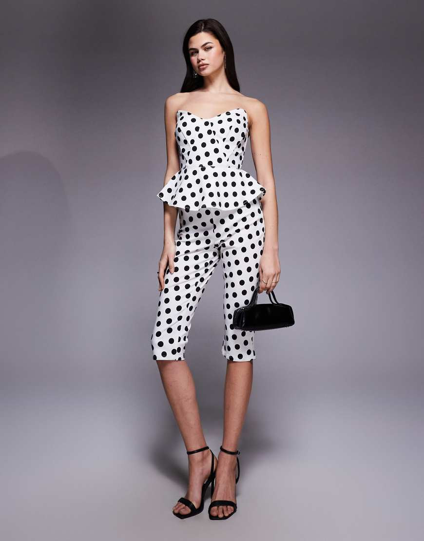 AFRM Ronnie high waisted tailored capri pants in white polka dots - part of a set | ASOS (Global)