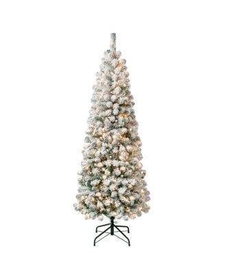 National Tree Company First Traditions 6' Acacia Medium Flocked Tree with Clear Lights - Green | Macy's