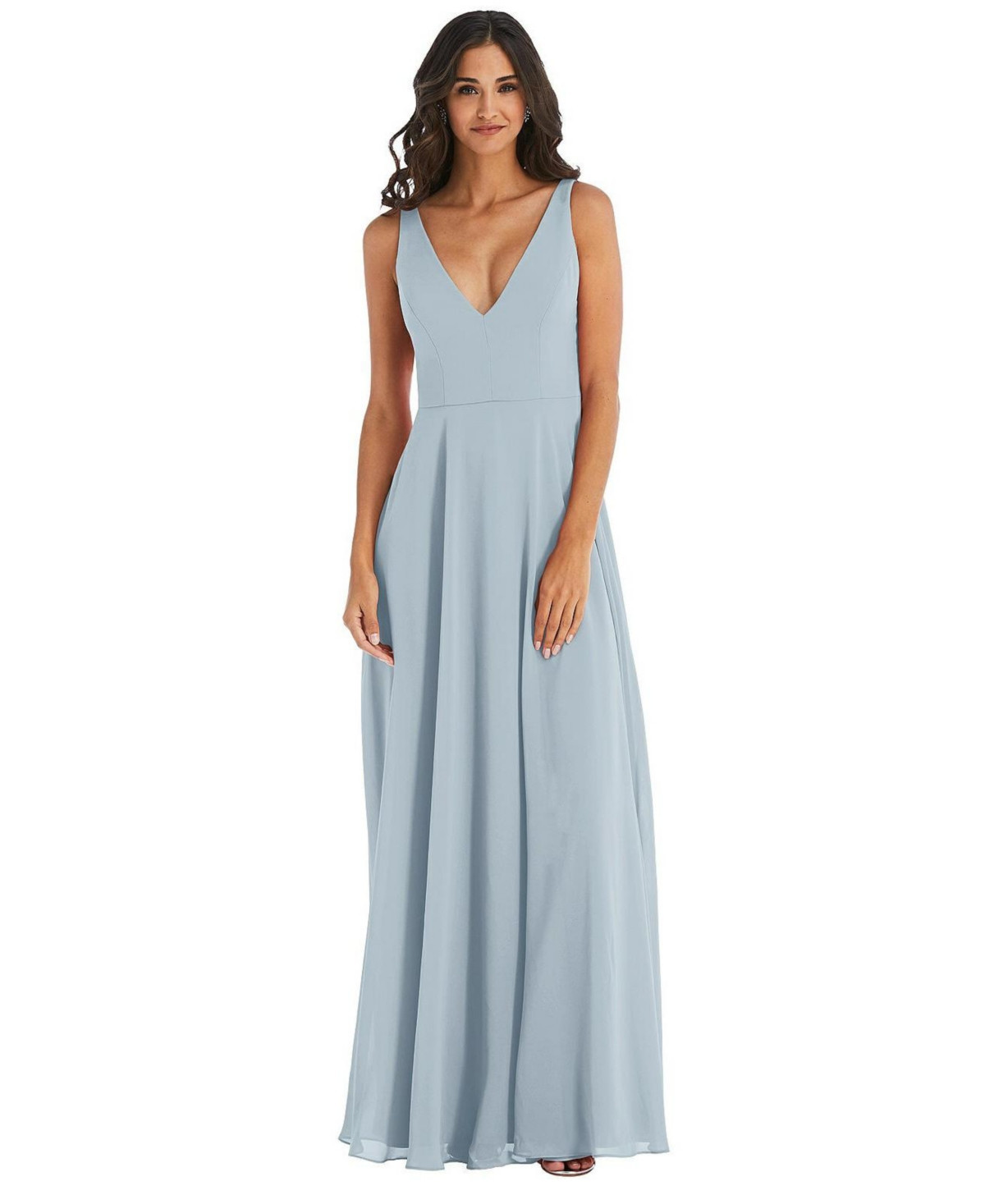 Women's Deep V-Neck Chiffon Maxi Dress - Mist | Macy's