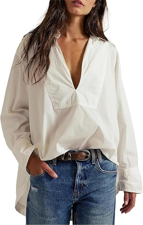Women's V Neck Blouses Casual Long Sleeve Shirt Tops Loose Fashion Spring Summer Blouses Pullover... | Amazon (US)