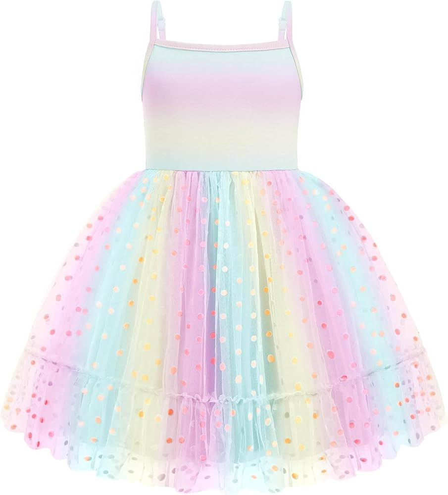 Arshiner Toddler Girls Tulle Dress Rainbow Tutu Birthday Party Princess Dresses Ruffle Hem Cami D... | Amazon (US)