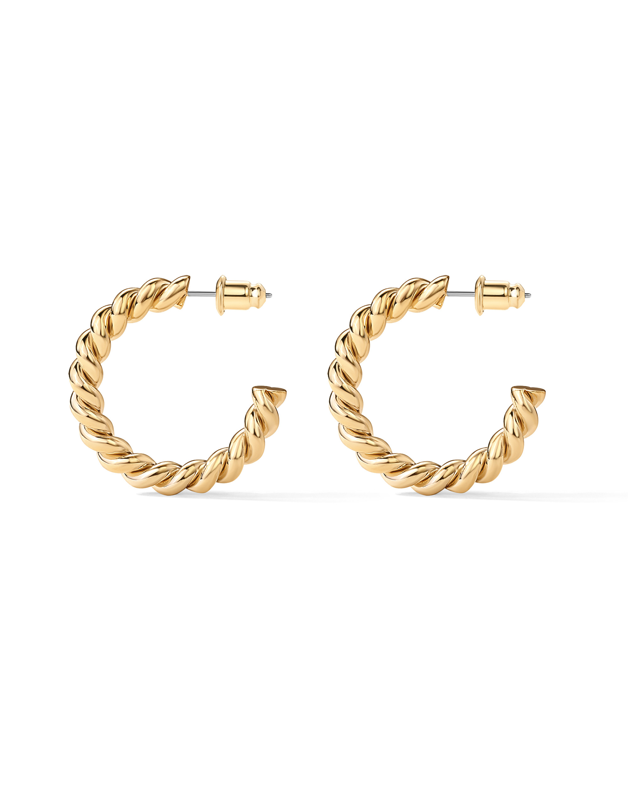 PAVOI 14K Yellow Gold Plated Twisted Rope Round Hoop Earrings | 25 Millimeters Hoop Earrings for ... | Walmart (US)