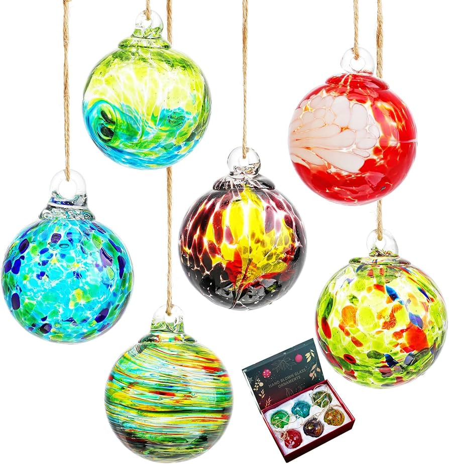 6pcs Hand-Blown Glass Christmas Ornaments Balls Hanging Glass Balls Witches Ball Gazing Ball for ... | Amazon (US)