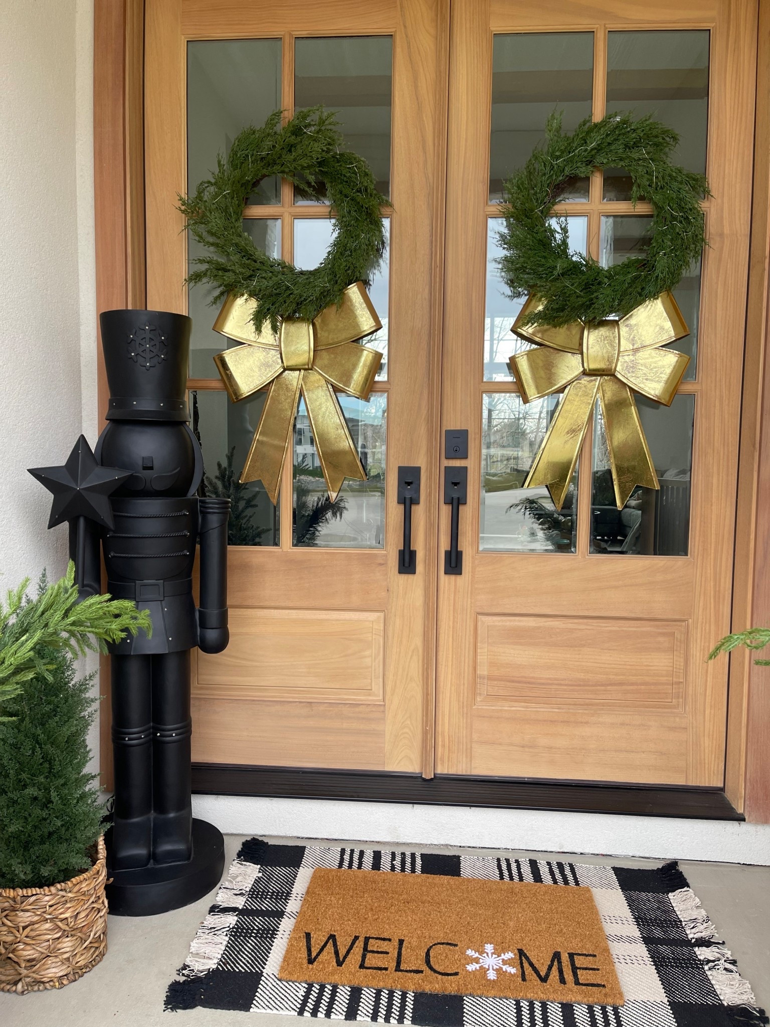 Large metal down door bows in stock! 
Winter Christmas holiday outdoor home decor! Front porch decor! Real touch faux wreath! 

#LTKHoliday #LTKHome
