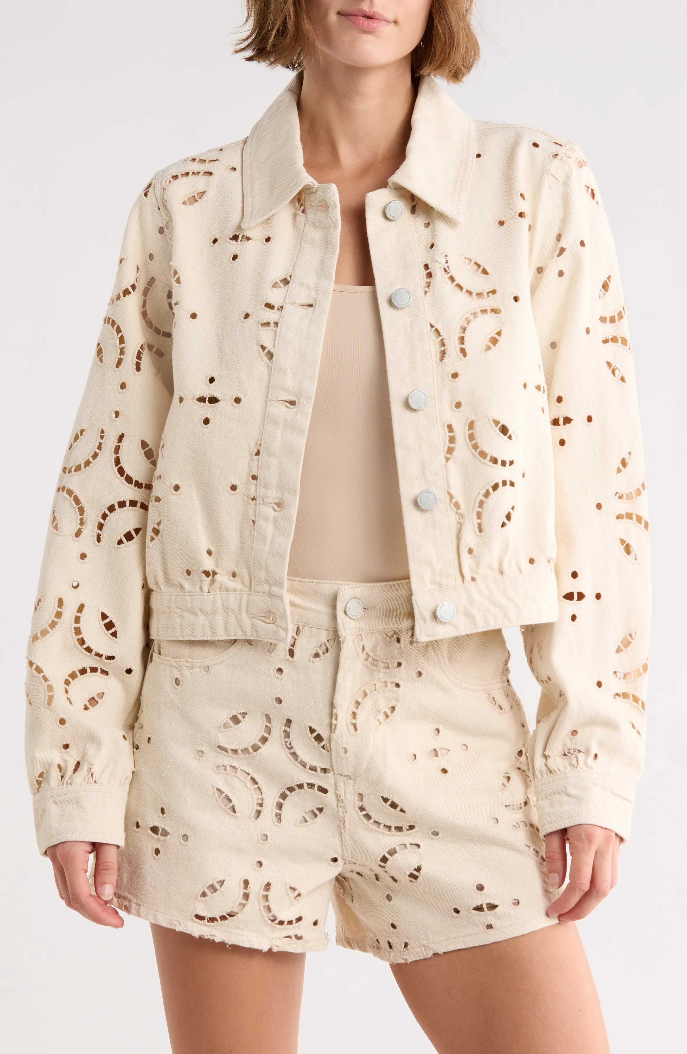Eyelet Embroidered Denim Trucker Jacket (Women) | Nordstromrack | Nordstrom Rack