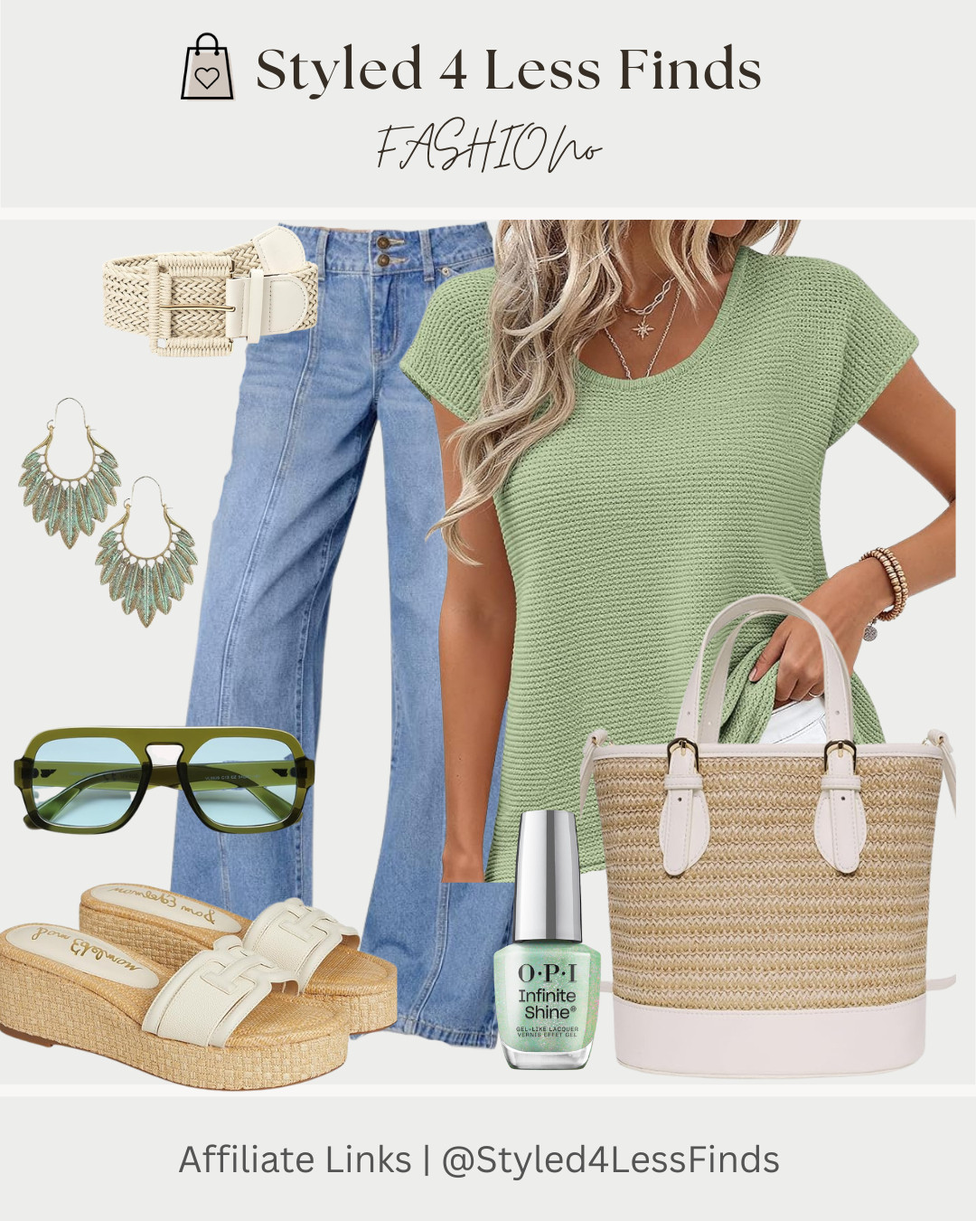 ☀️ Easy Summer Style, Styled for Less! ☀️

This fresh sage green knit top paired with wide-leg denim is the perfect combination of comfort and effortless style. Add woven accessories, statement earrings, and platform slides for a polished look that works for brunch, shopping, vacation, or everyday errands.

✨ Style Tip: When wearing wide-leg jeans, define your waist with a woven belt and choose accessories in similar natural tones for a cohesive, elevated look. 

 #LTKcanada #LTKjeans #LTKover50style