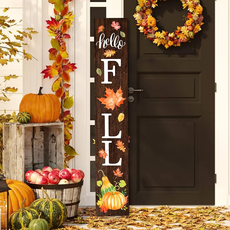 Hello Fall Welcome Sign for Front Porch Standing, Wooden Porch Sign with Leaves for Front Door De... | Amazon (US)